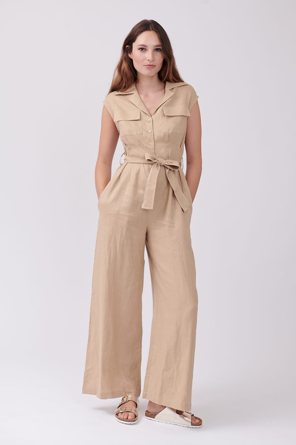 Derhy Combinaison Unie En Lin épaules Tombantes IMPALA