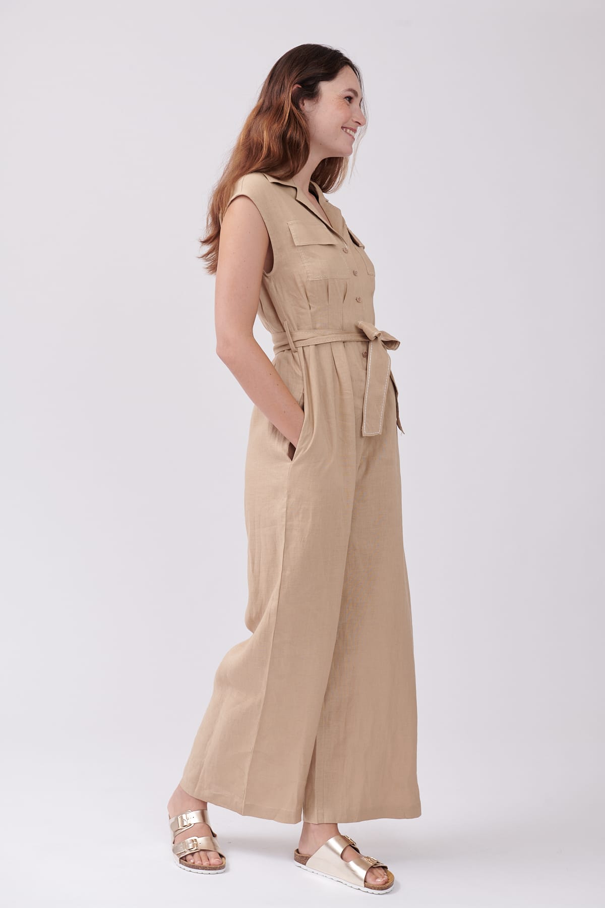 Derhy Combinaison Unie En Lin épaules Tombantes IMPALA