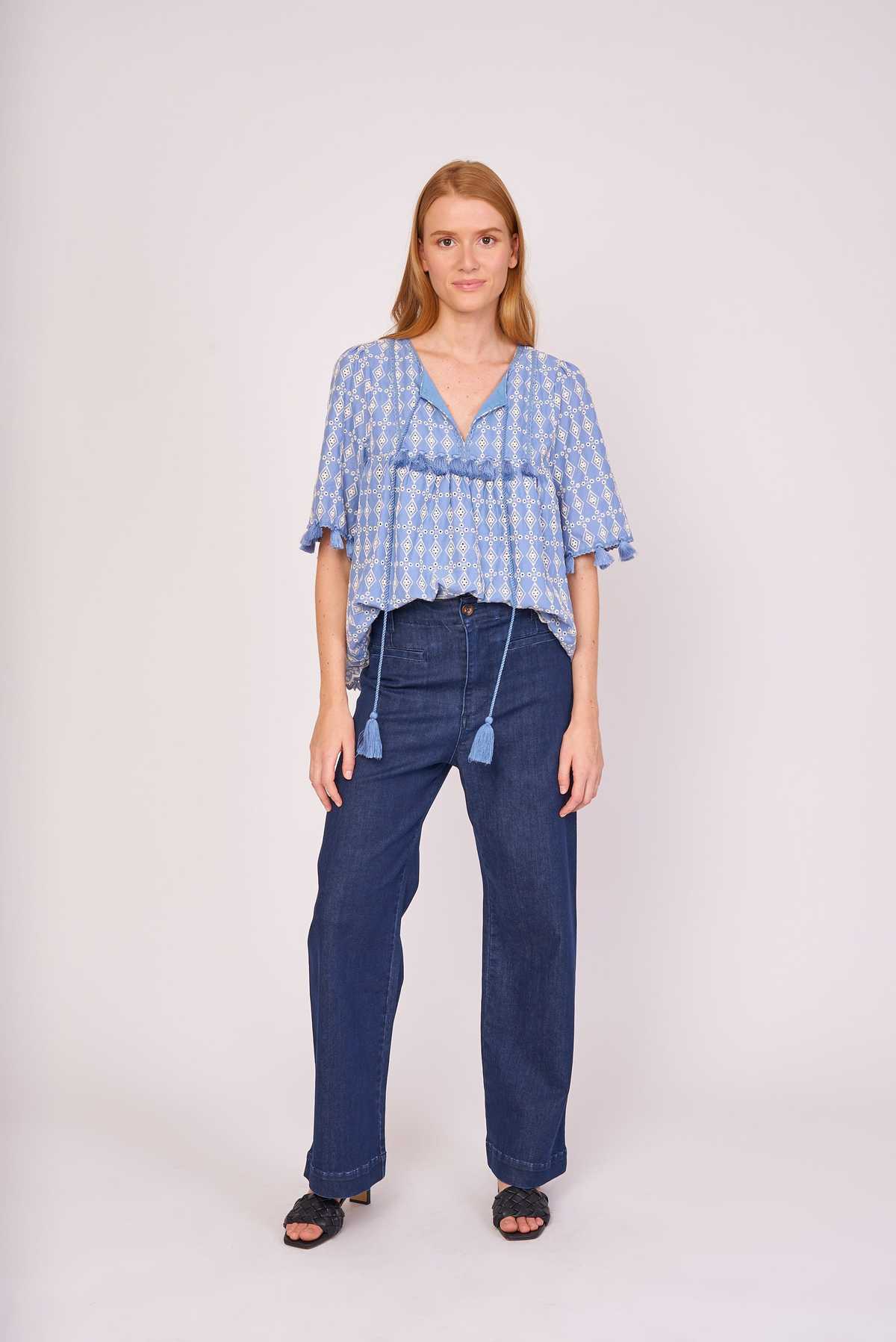 Derhy Blouse Ample En Coton Uni Rebrodé EDINA