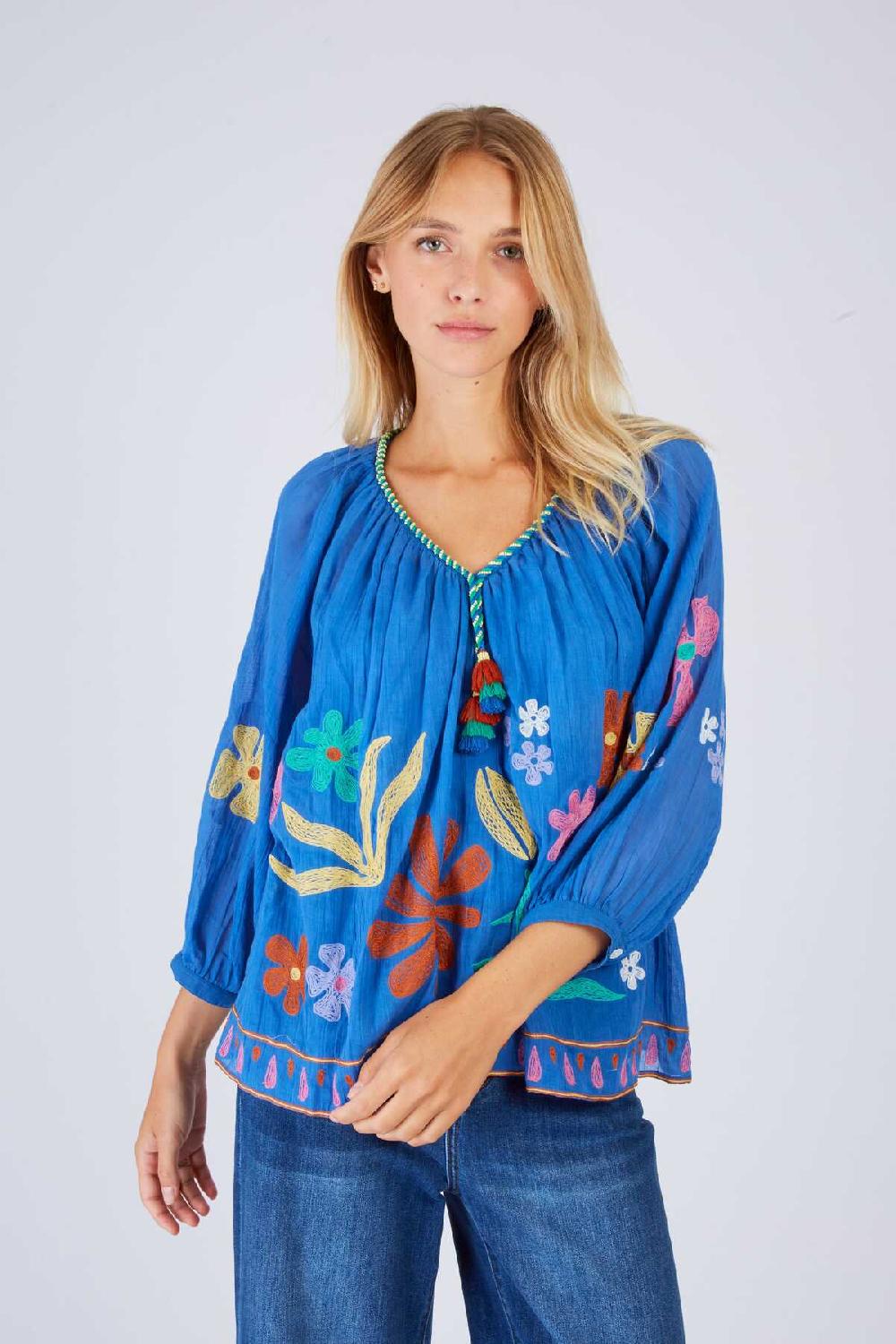 Derhy Blouse Brodée Manches 3/4 BEDFORD