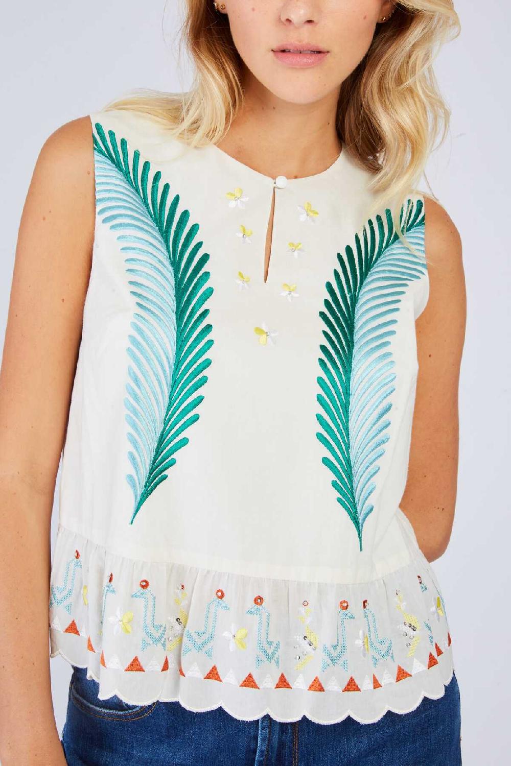 Derhy Blouse Brodée Sans Manches LAURE