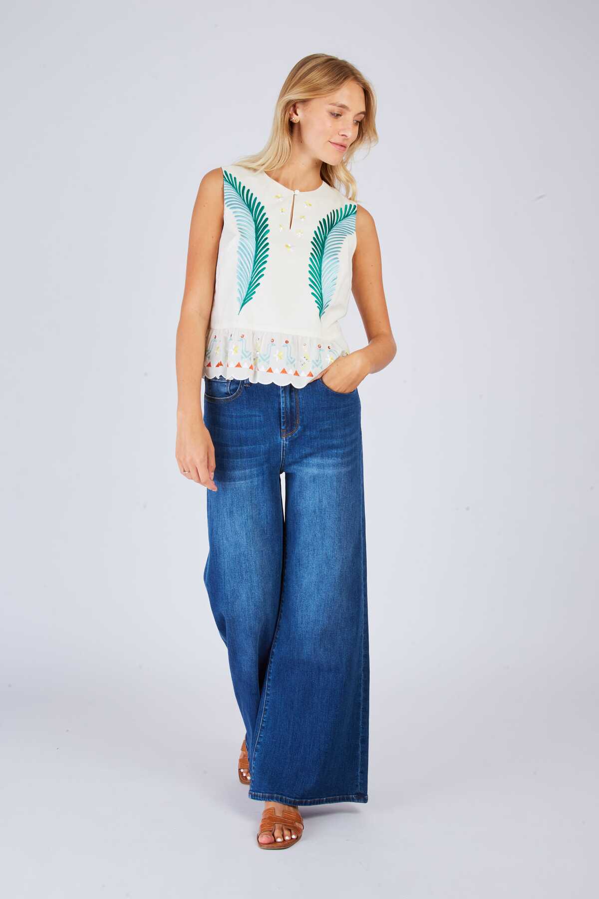 derhy Blouse brodée sans manches LAURE