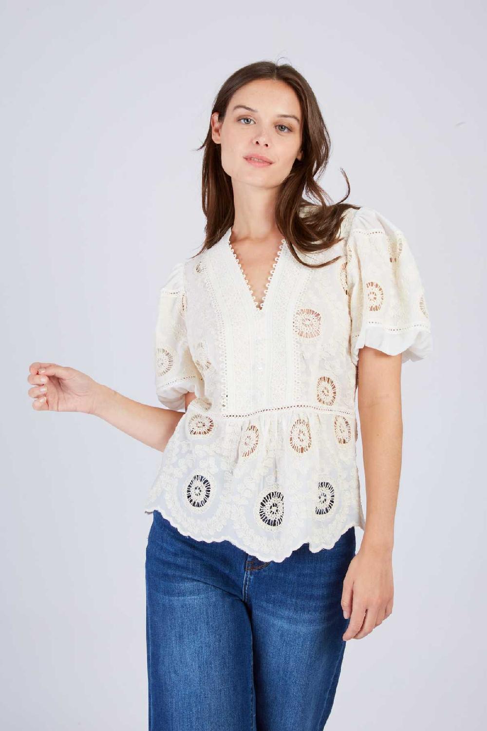 Derhy Blouse Unie Brodée LIDYE