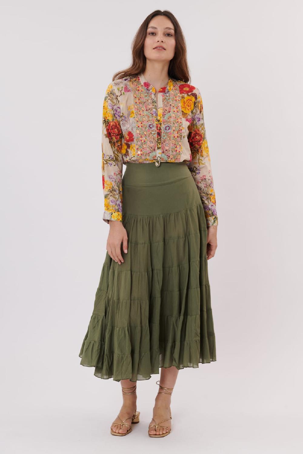 Derhy Jupe Longue Unie Avec Volants VELMA