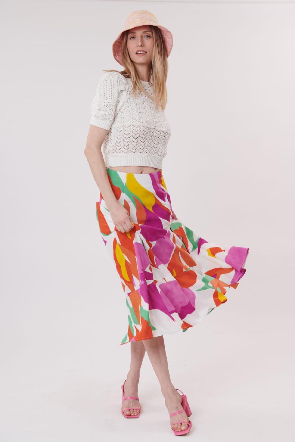 Derhy Jupe Mi-longue Imprimée à Volants VARDA