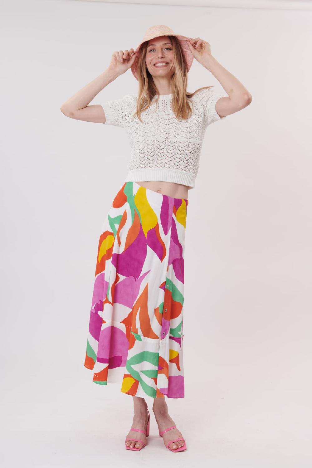 Derhy Jupe Mi-longue Imprimée à Volants VARDA