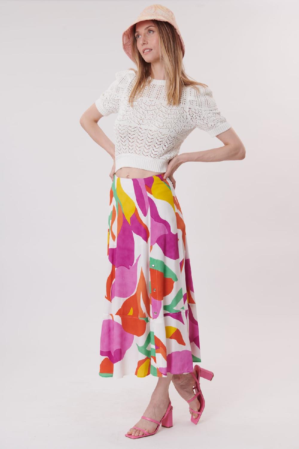 derhy Jupe mi-longue imprimée à volants VARDA