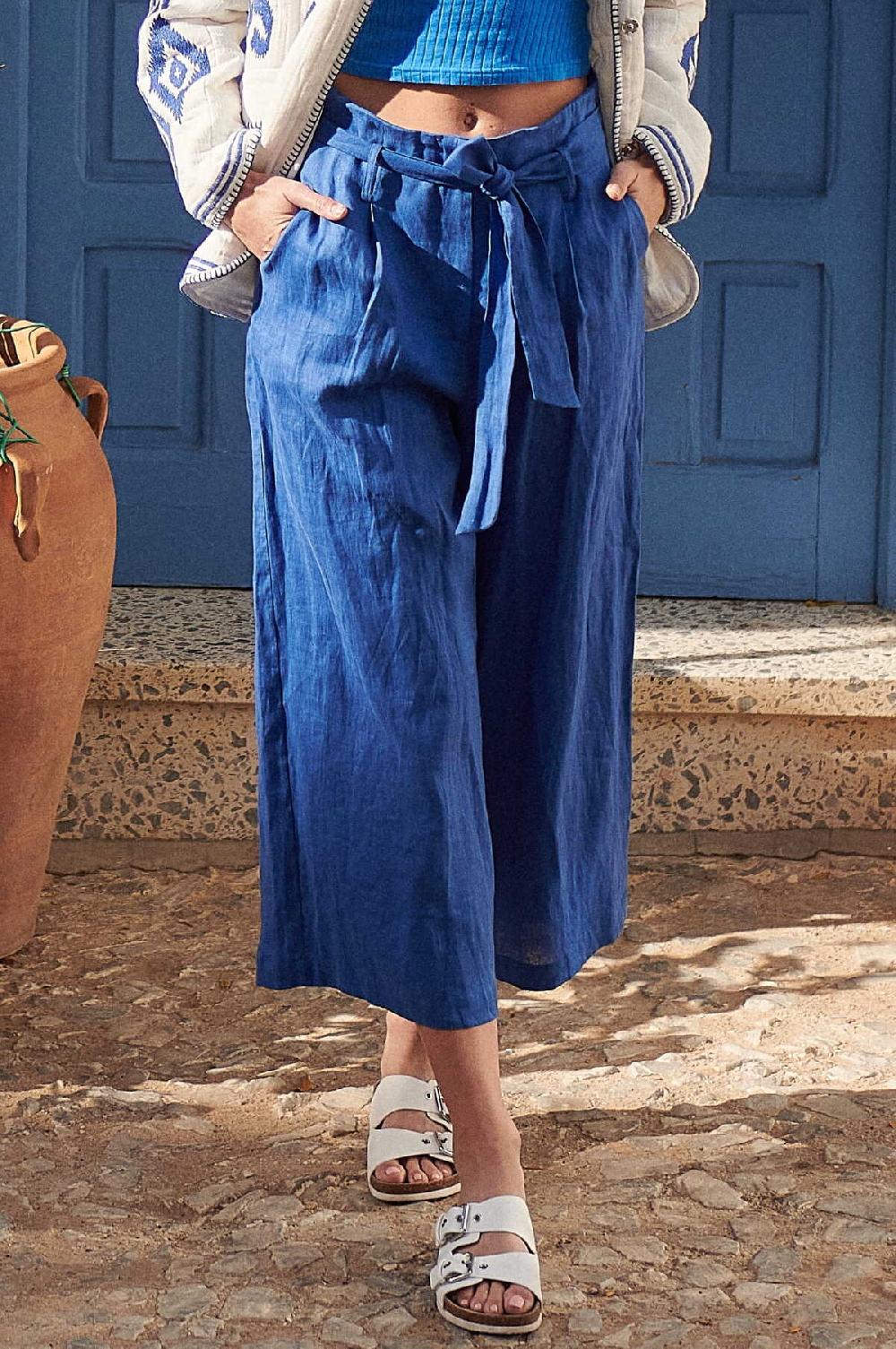 Derhy Pantalon Ample 7/8 Uni En Lin PEARL