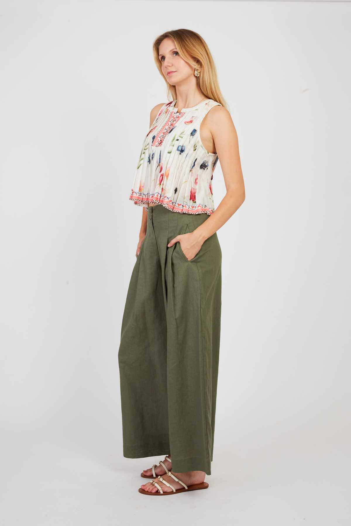 Derhy Pantalon Large Uni En Lin DAISY