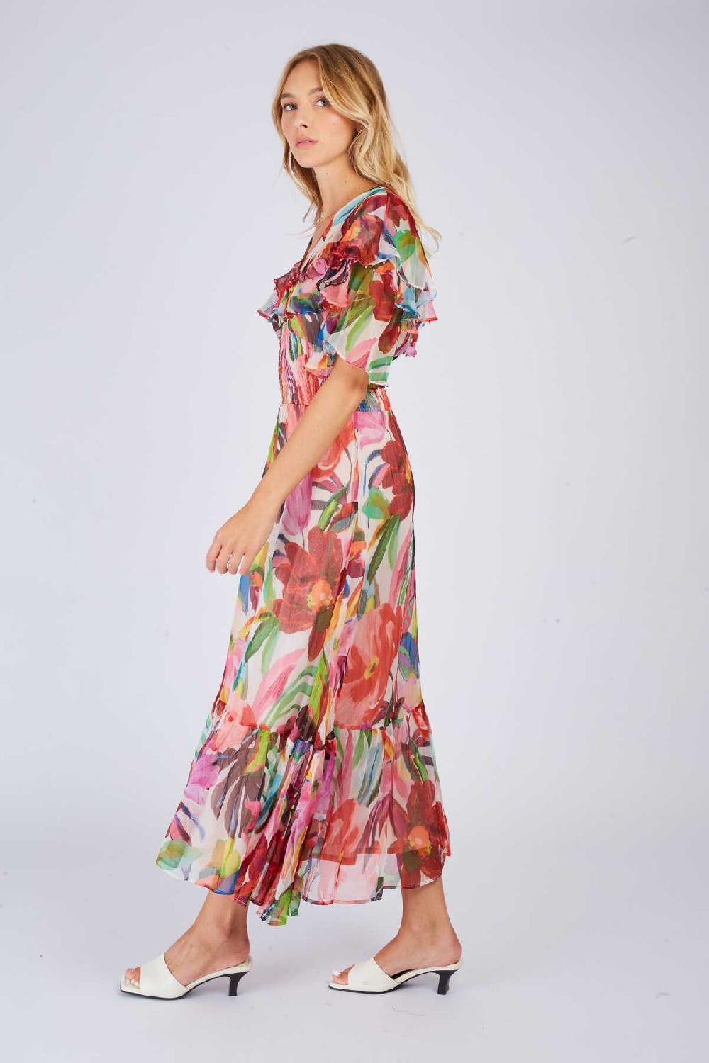 Derhy Robe Longue à Volant Imprimée PISTOIA