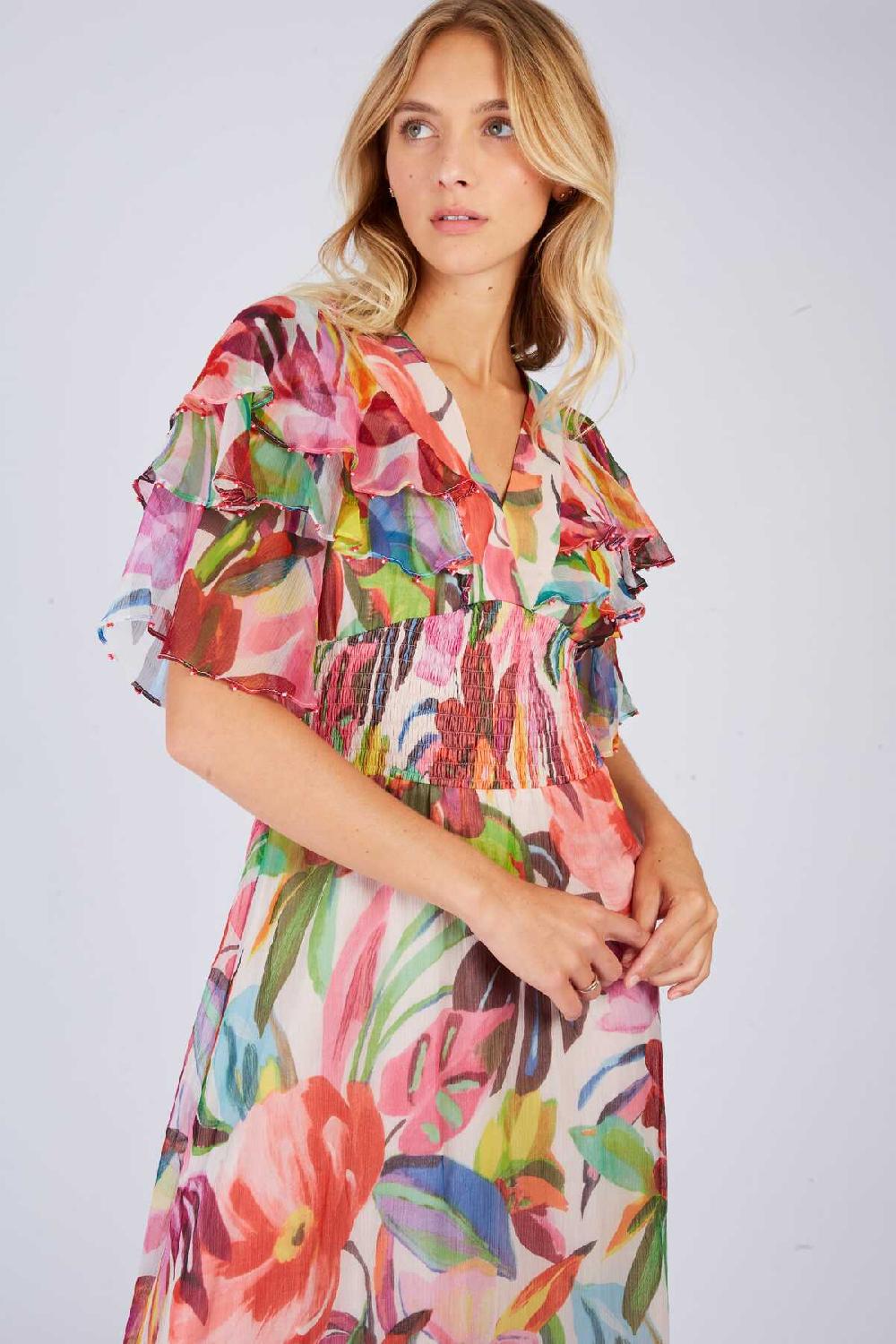 Derhy Robe Longue à Volant Imprimée PISTOIA