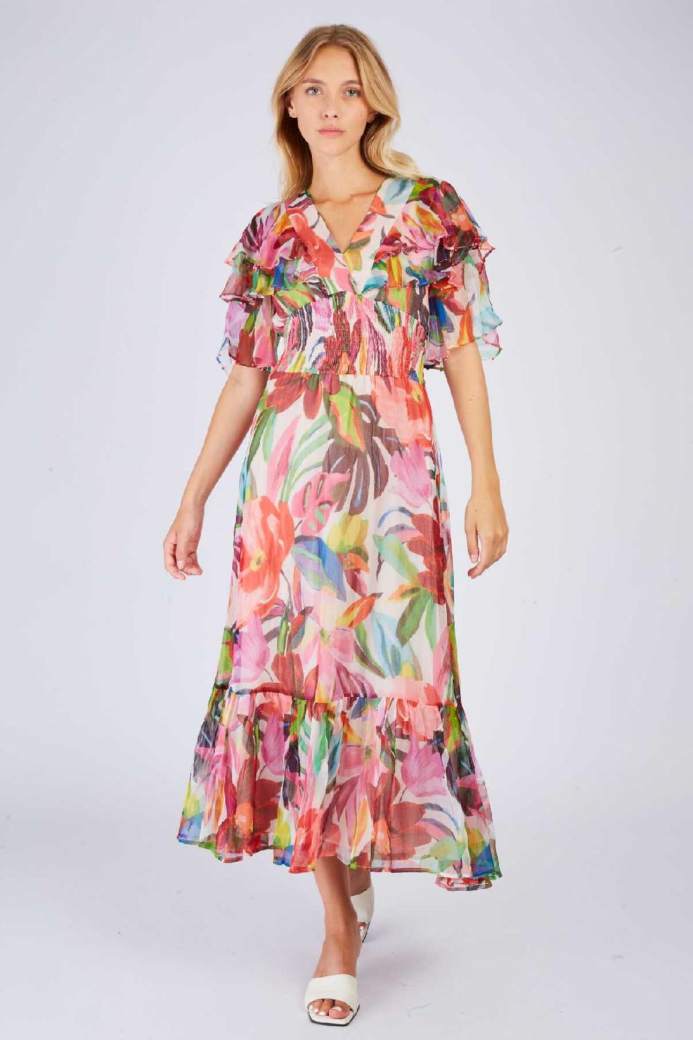 derhy Robe longue à volant imprimée PISTOIA