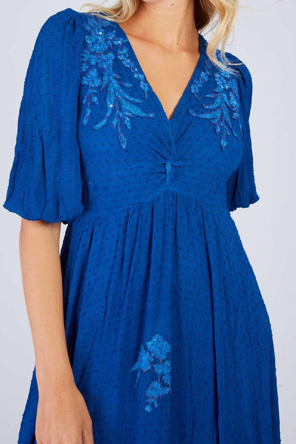 Derhy Robe Longue Brodée Unie CAPUCINE