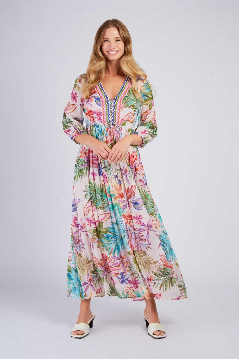 derhy Robe longue fluide imprimée PIVOINE