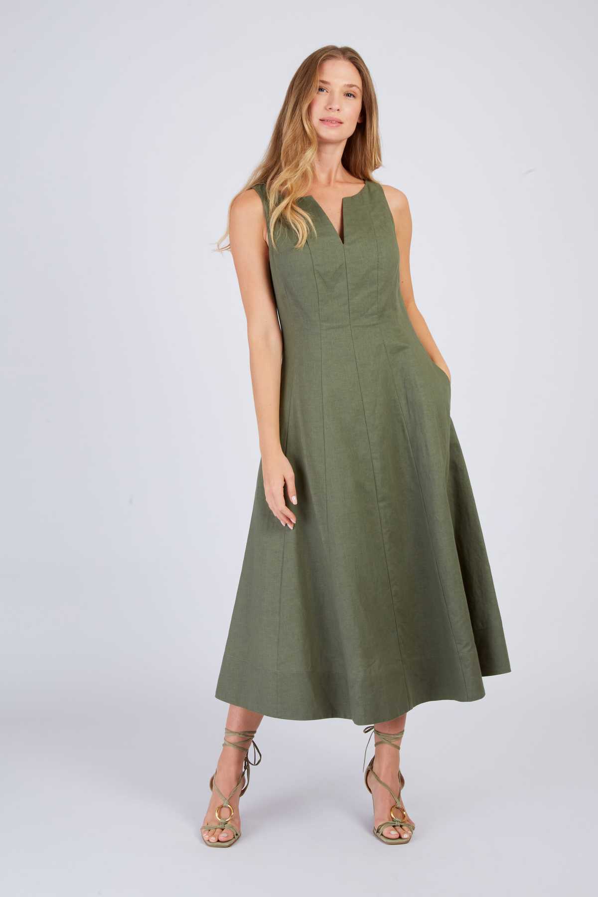 Derhy Robe Mi Longue Unie En Lin CAMELEON