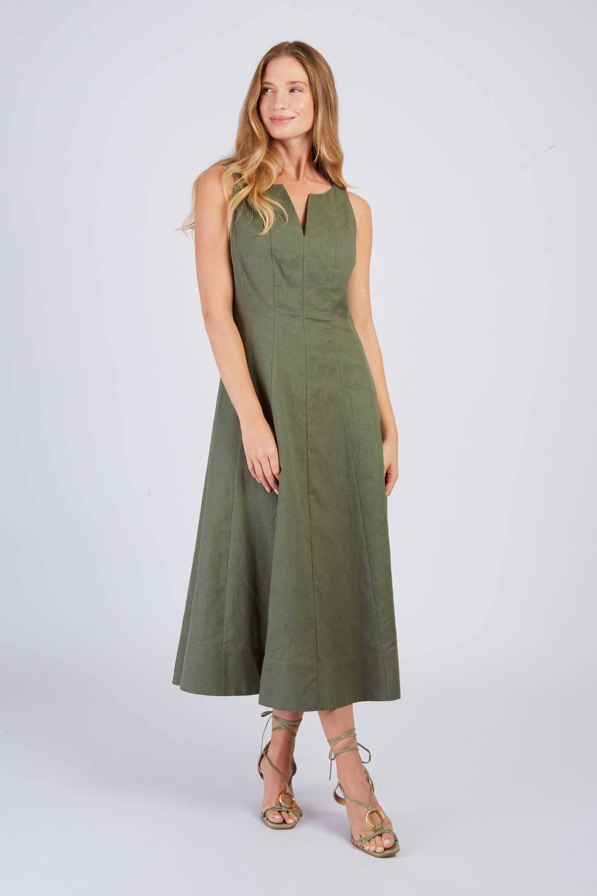 Derhy Robe Mi Longue Unie En Lin CAMELEON