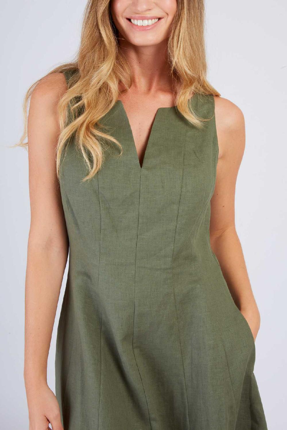 Derhy Robe Mi Longue Unie En Lin CAMELEON