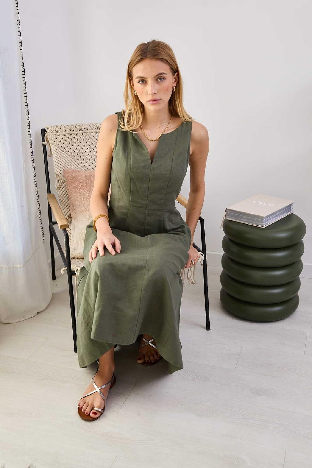 derhy Robe mi longue unie en lin CAMELEON