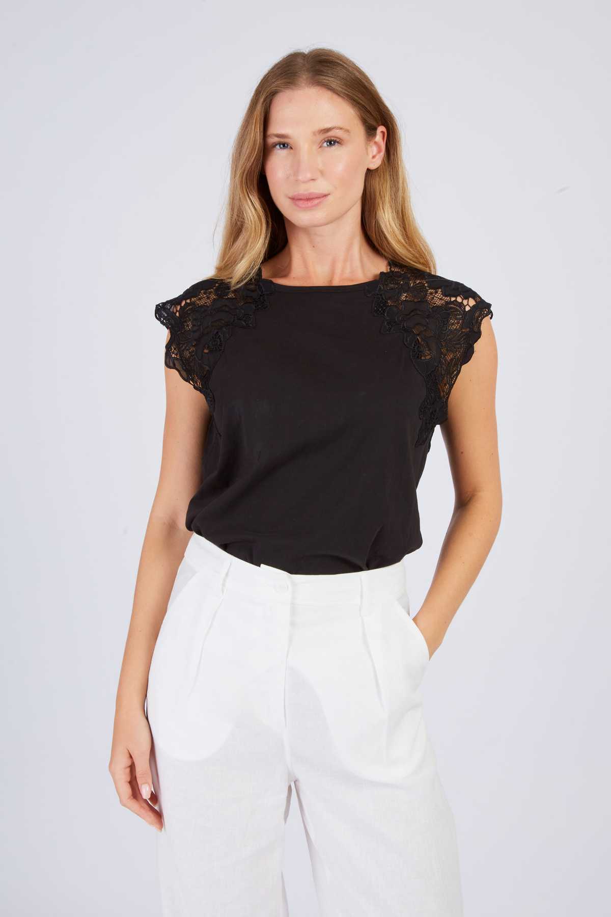 Derhy Tee Shirt Uni à Dentelle ZEPHYR