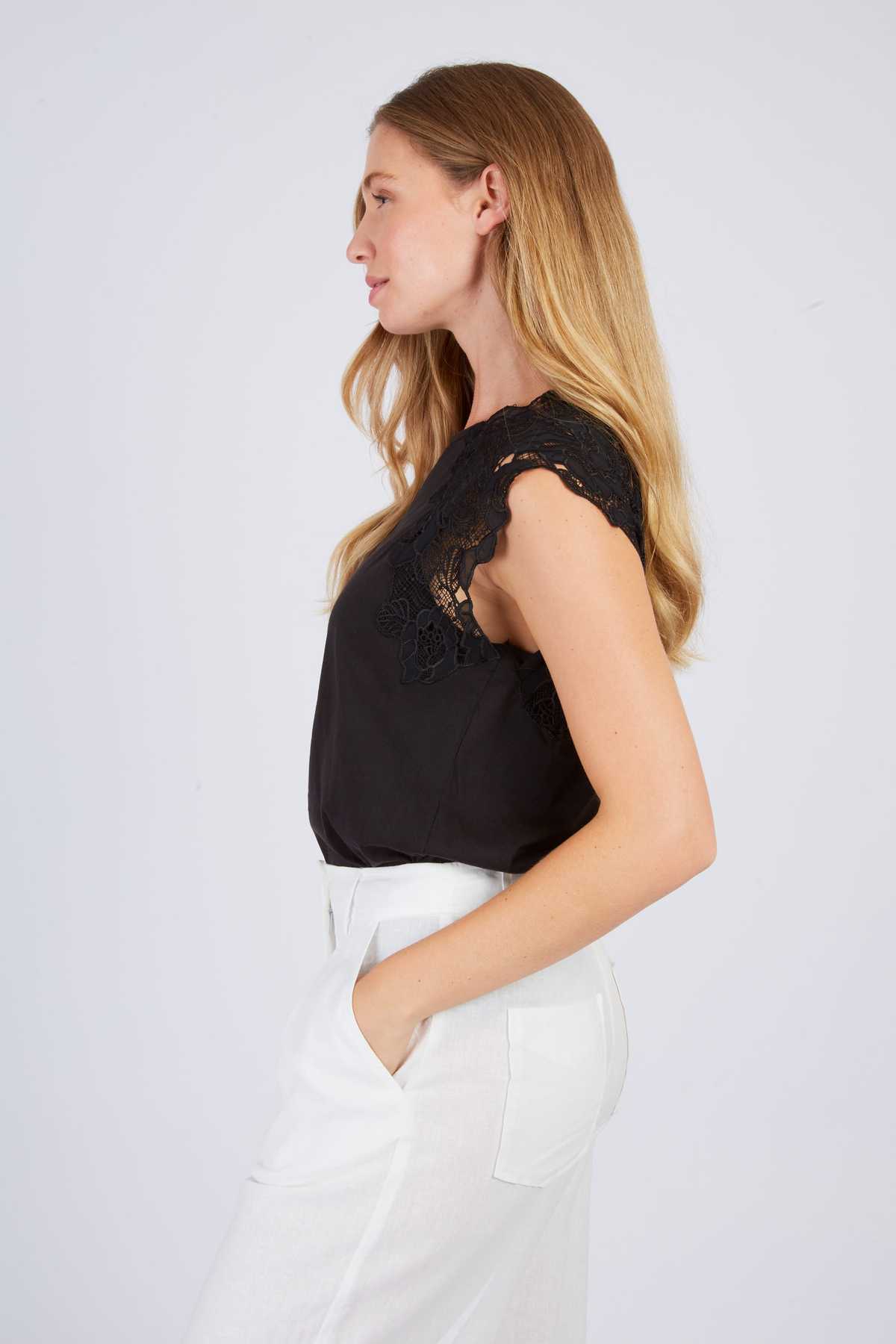 Derhy Tee Shirt Uni à Dentelle ZEPHYR