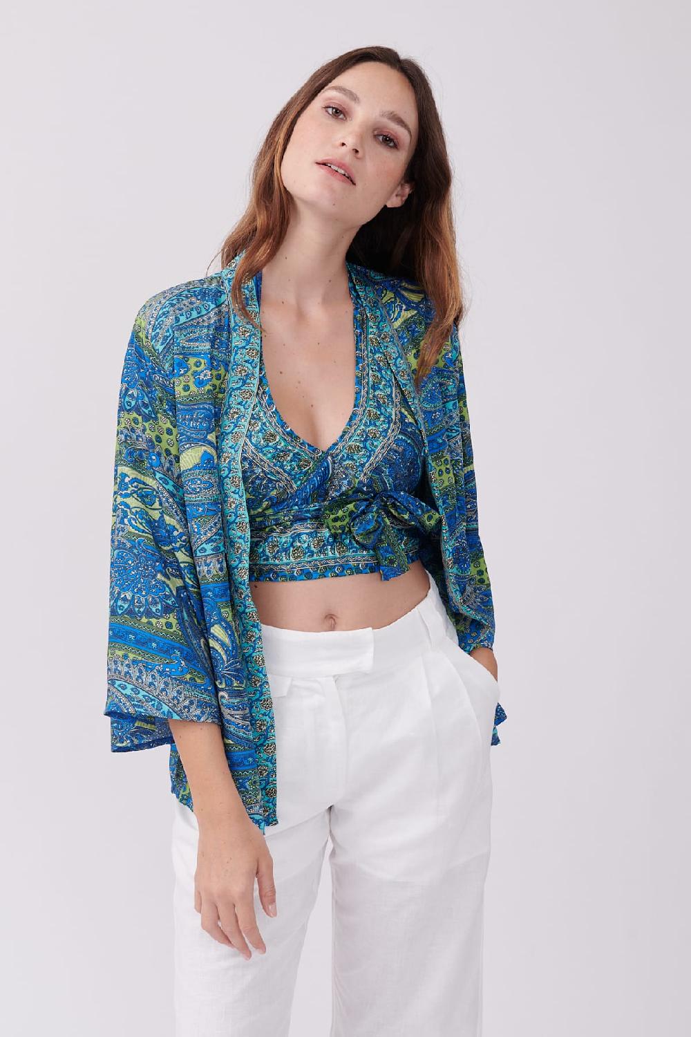 derhy Ensemble Kimono et crop top imprimé Paisley YANNETTE