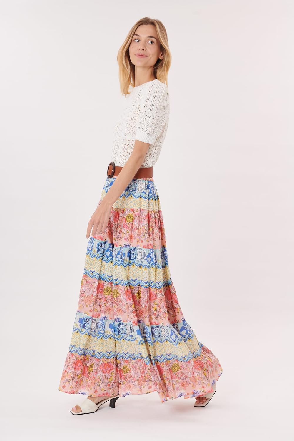 Derhy Jupe Longue En Coton Imprimée à Fleurs VILLIERS