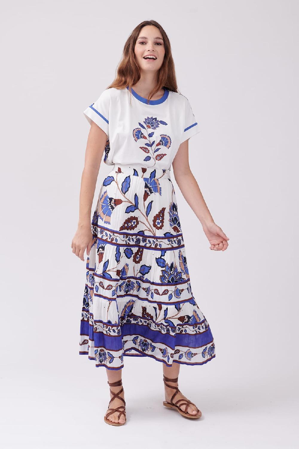 Derhy Jupe Longue En Coton Imprimée à Volants VALLY