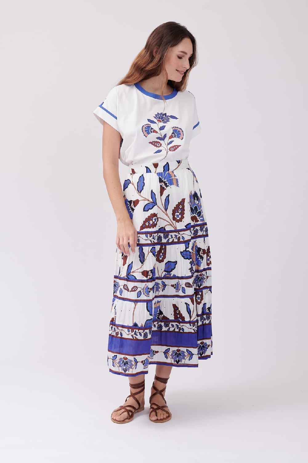 Derhy Jupe Longue En Coton Imprimée à Volants VALLY