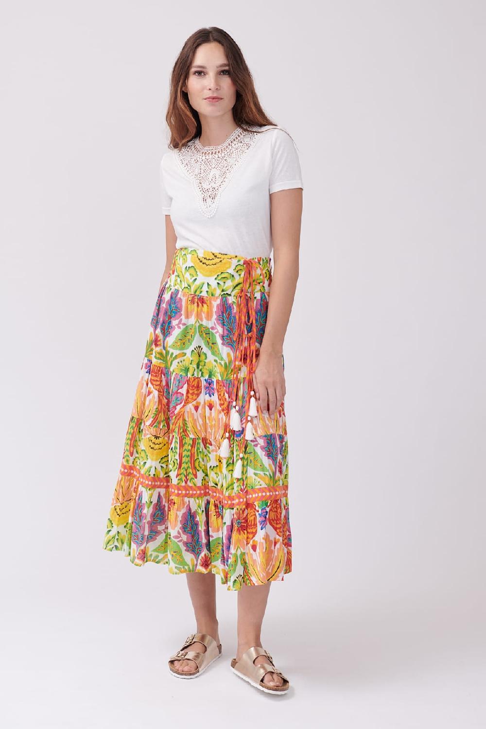 Derhy Jupe Longue Imprimée à Volants Et Pompons VARSHA