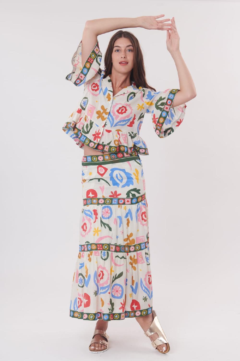 derhy Jupe longue imprimée abstrait à volants VASTIE