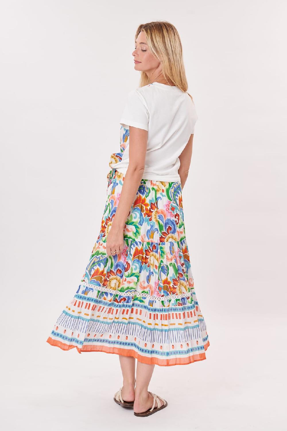 Derhy Jupe Longue Imprimée En Coton Et Dentelle VICKIE