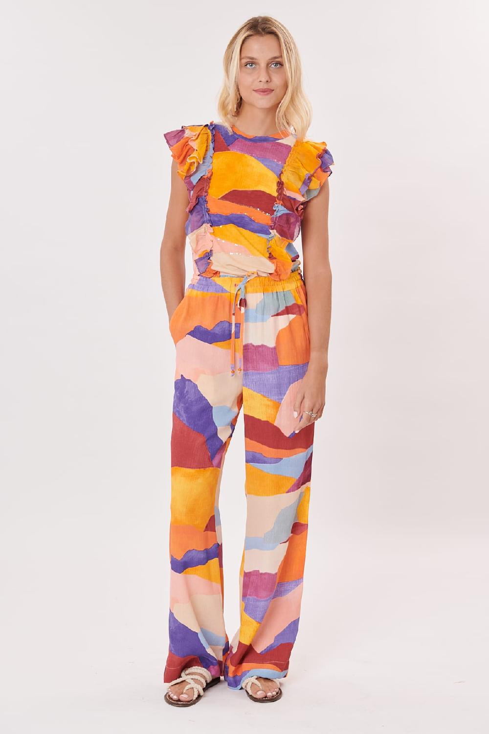 derhy Pantalon ample et droit imprimé abstrait PEGGY