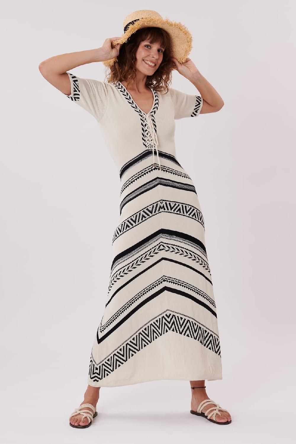 derhy Robe maxi manches courtes en maill jacquard HEATHER