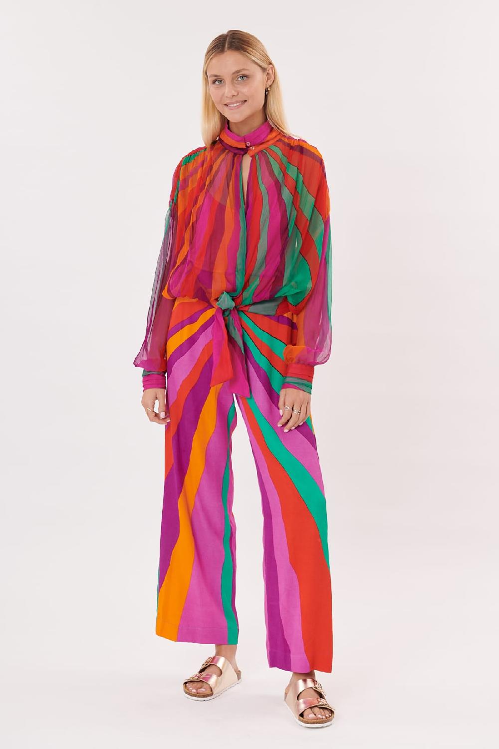 Derhy Rock Blouse En Chiffon Imprimé Manches Longues Et Col Victorien