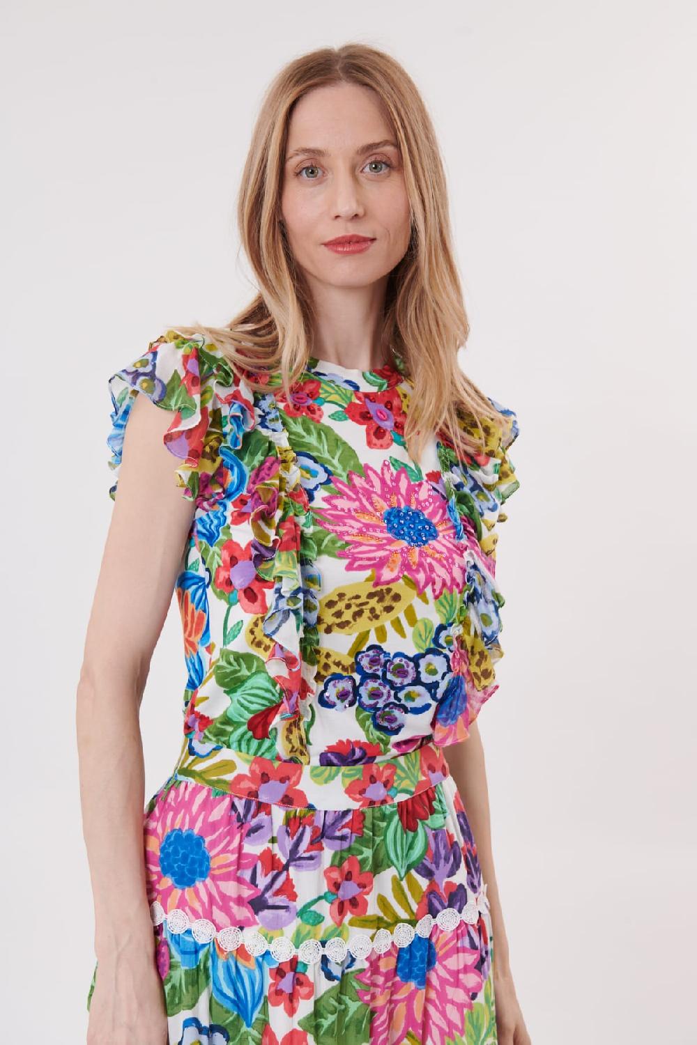 Derhy Tee-shirt Imprimé Et Brodé De Perles Et Sequins KANZA