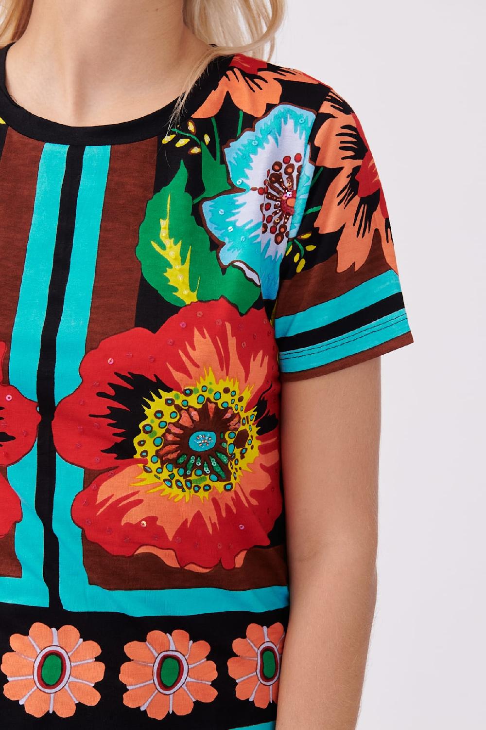 Derhy Tee Shirt Imprimé Floral Et Paillettes à Col Rond KIMMY