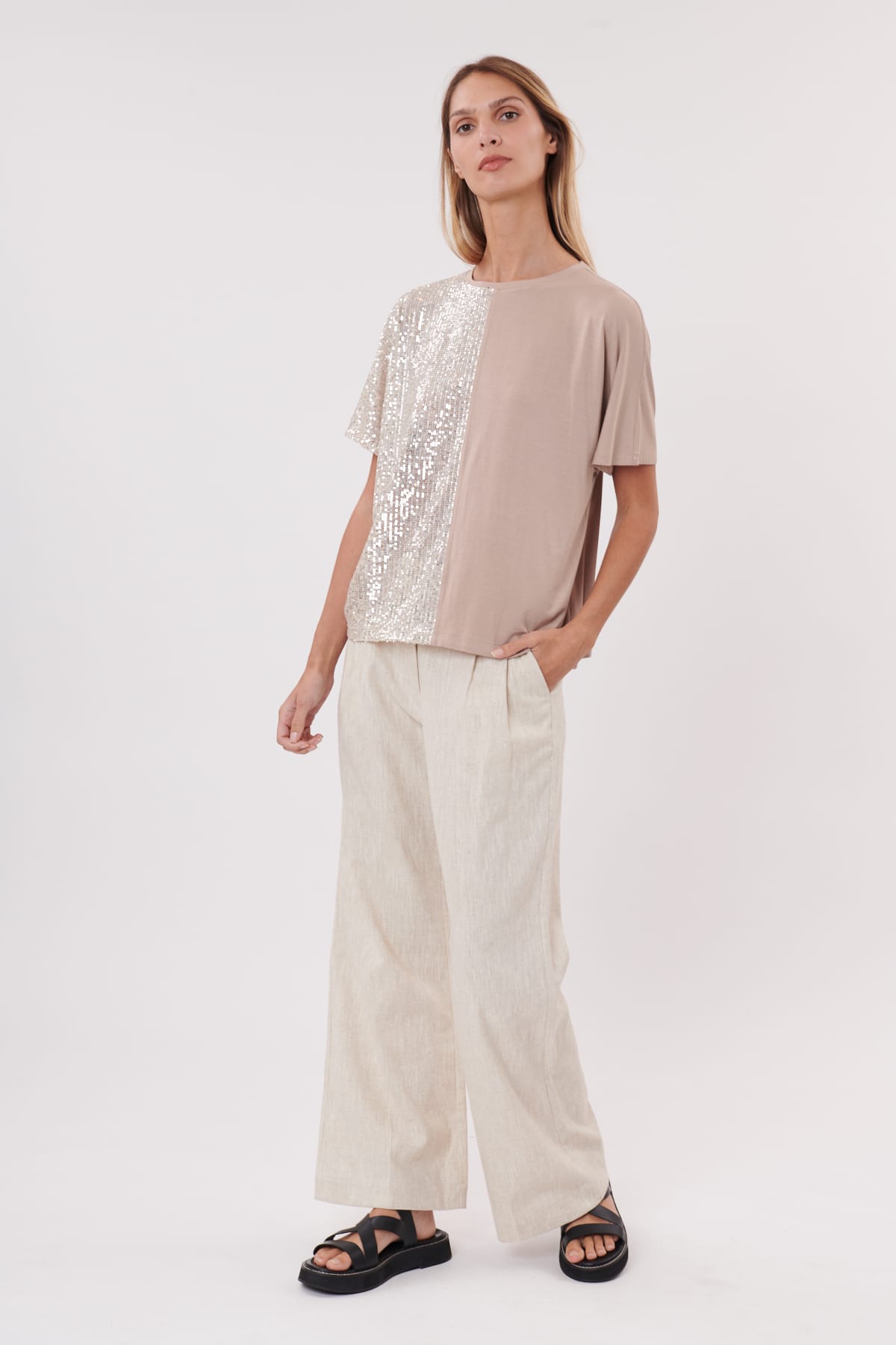 Derhy Tee-shirt Uni Manches Courtes à Sequins KALANI