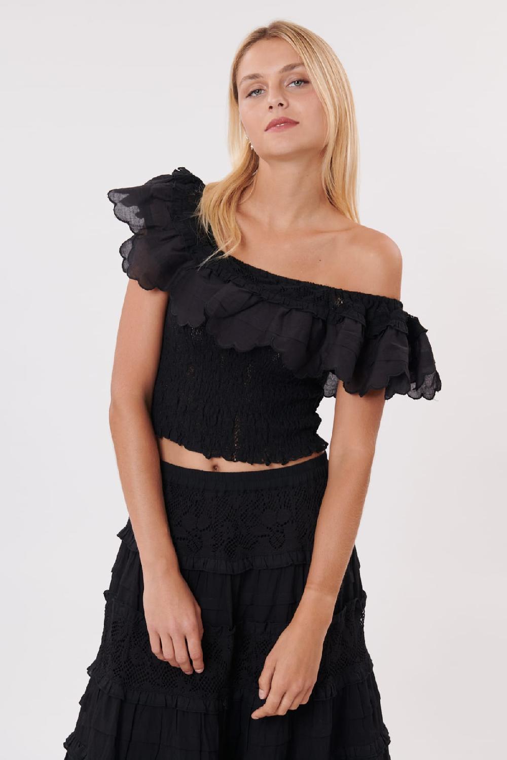 Derhy Top Court à Bretelles En Dentelle Et Volants OCTOBRE