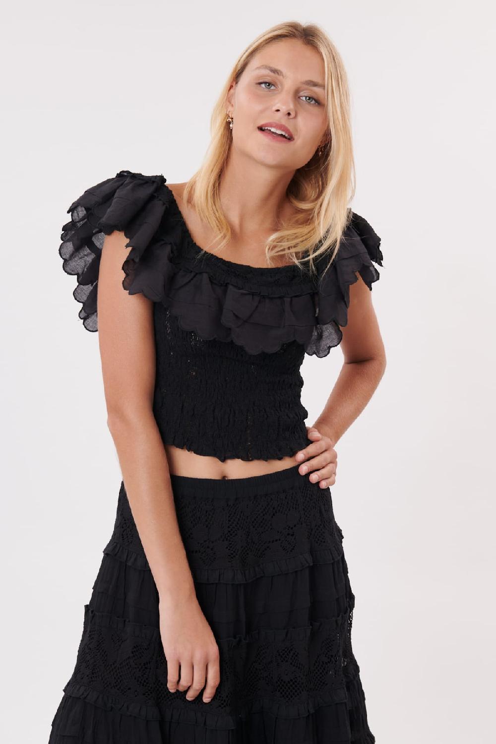 derhy Top court à bretelles en dentelle et volants OCTOBRE