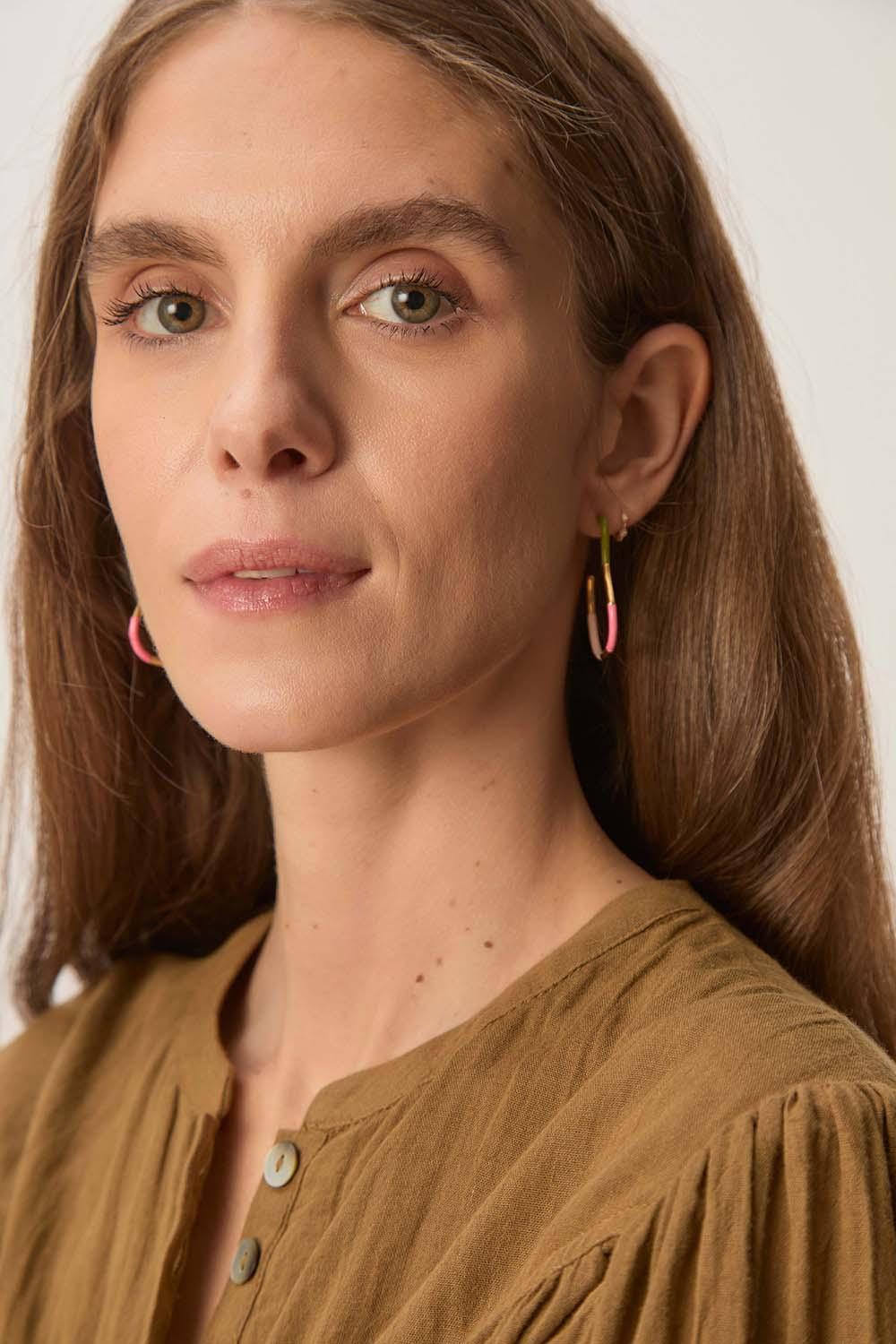 Des Petit Hauts Boucles D'Oreilles Naska Basilic/Rose Fluo/Poudre