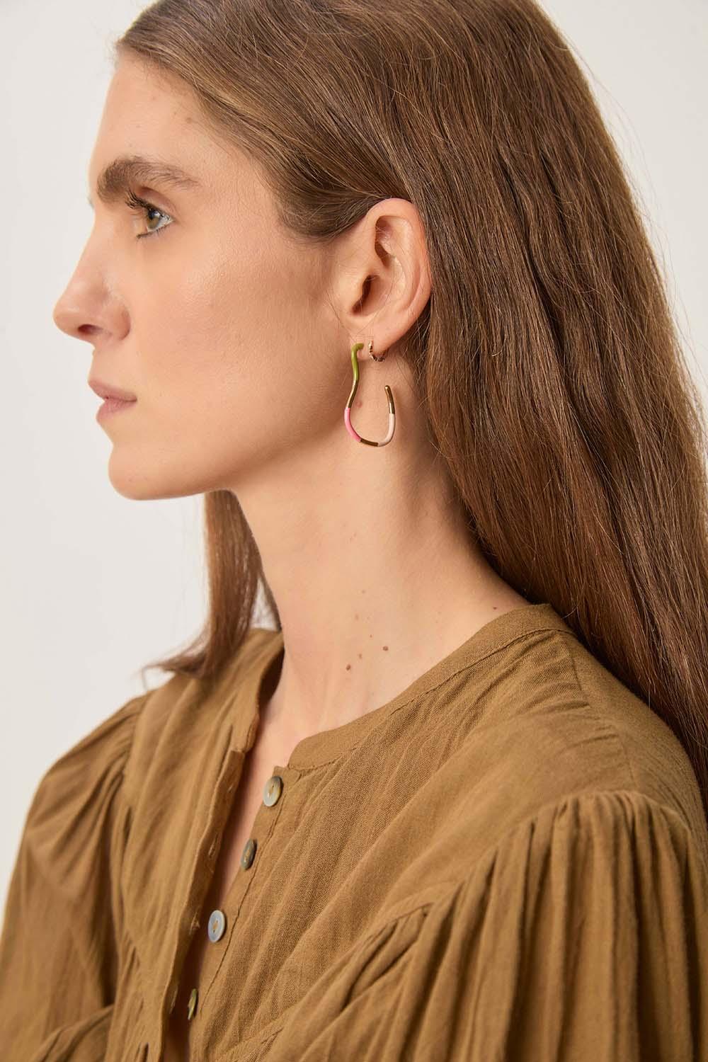 des petit hauts Boucles D'Oreilles Naska Basilic/Rose Fluo/Poudre