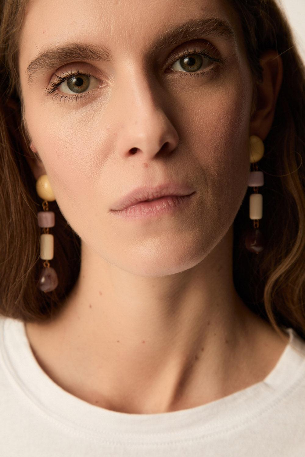 Des Petit Hauts Boucles D'Oreilles Nerope Beurre/Lilas/Ecru/Cacao