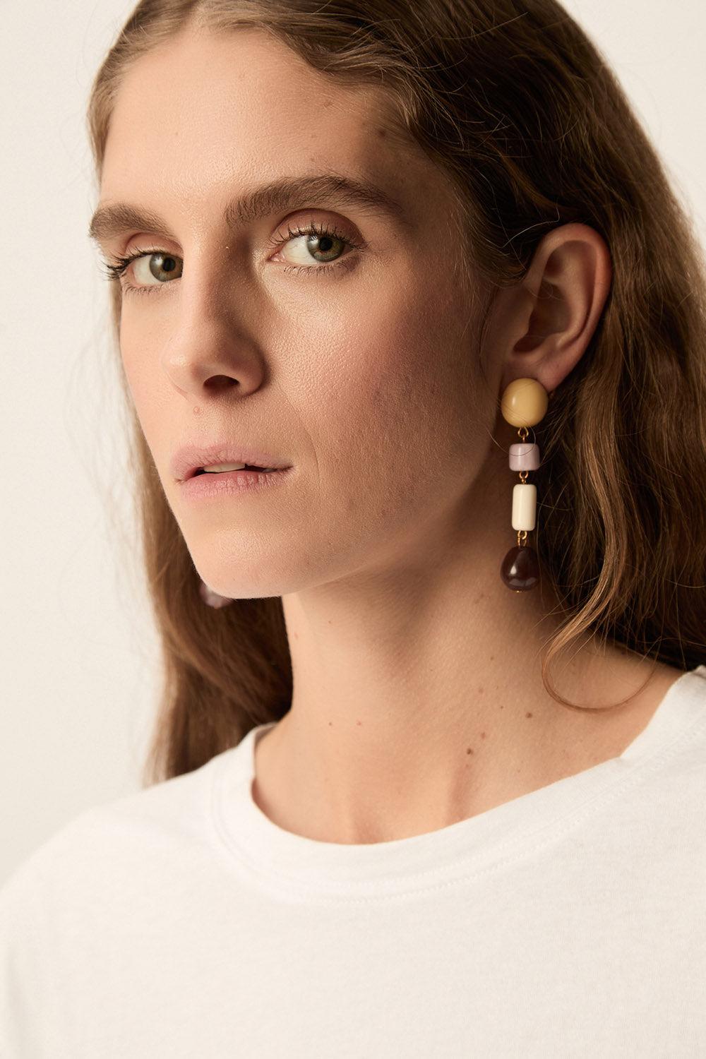 des petit hauts Boucles D'Oreilles Nerope Beurre/Lilas/Ecru/Cacao