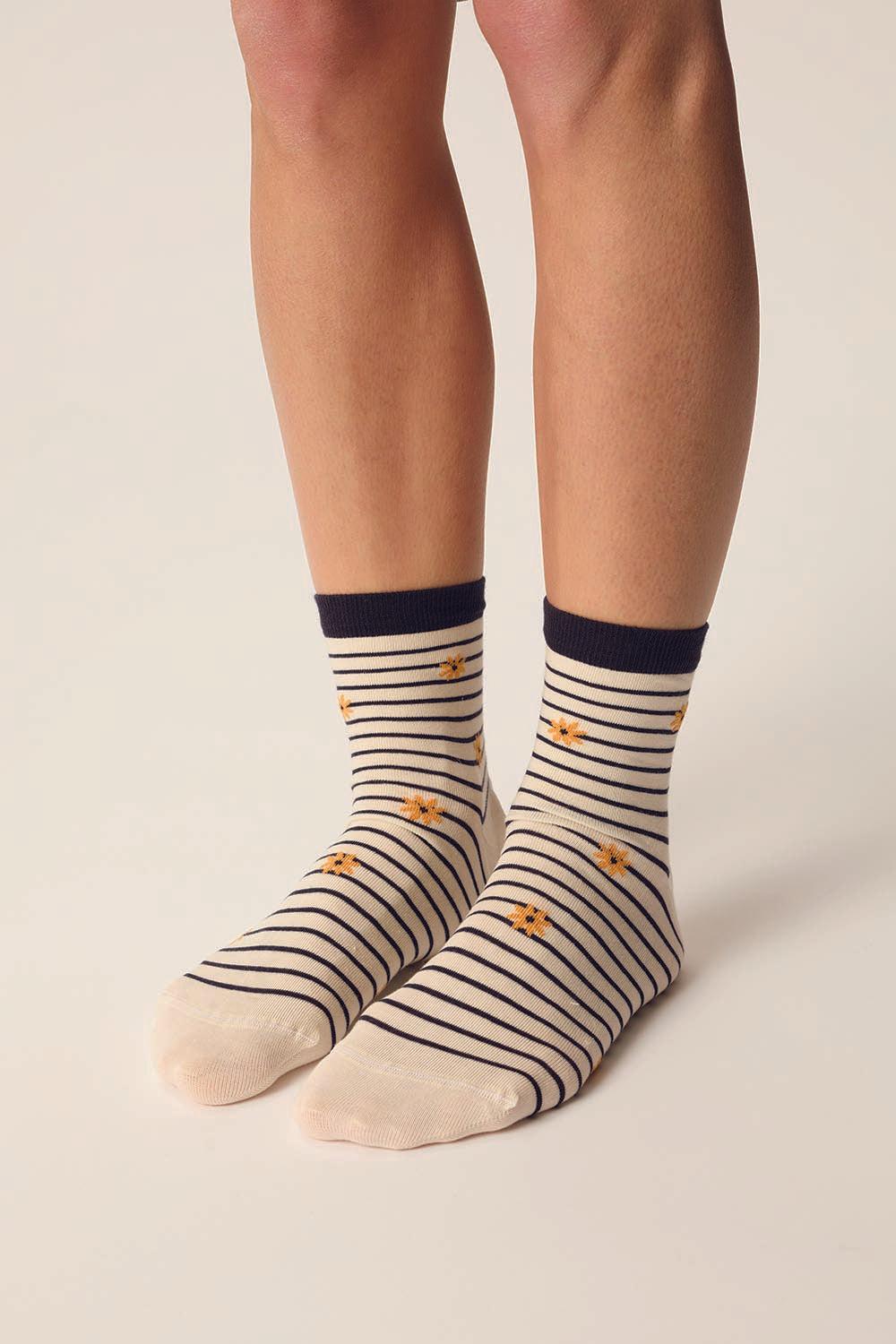 des petit hauts Chaussettes Marcello Raye Ecru/Marine