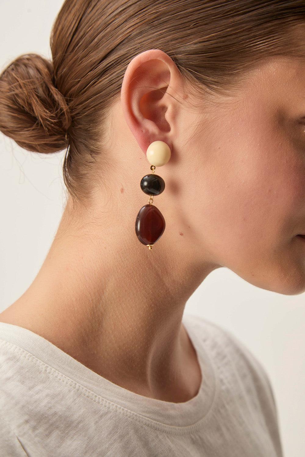 Des Petit Hauts Boucles D'Oreilles Nrema Noir/Ecru