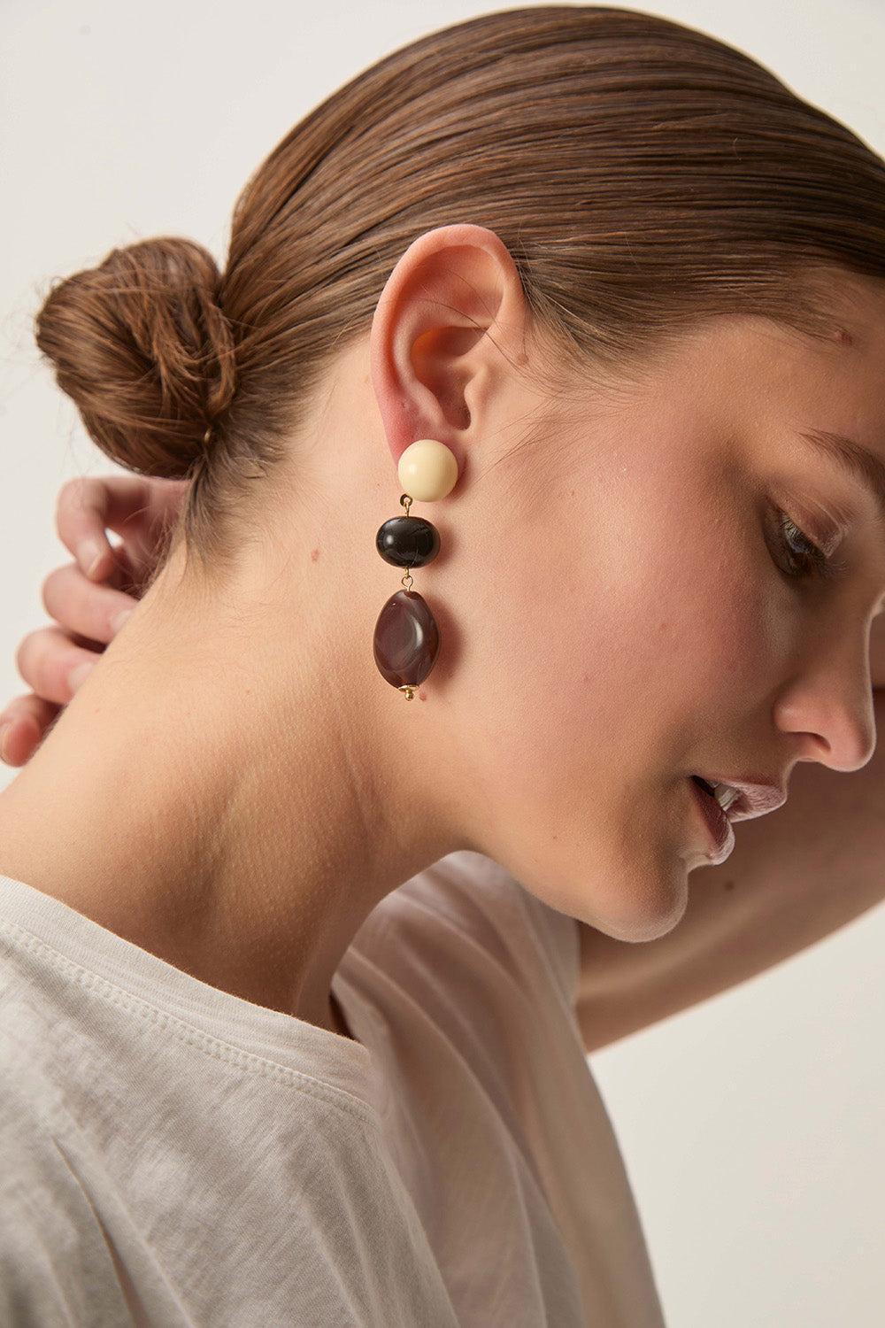 Des Petit Hauts Boucles D'Oreilles Nrema Noir/Ecru