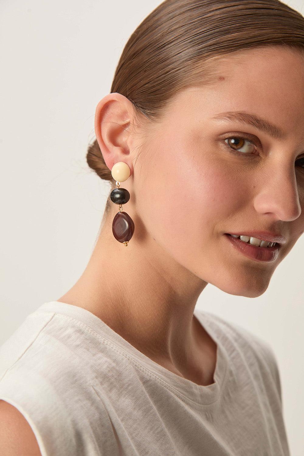 des petit hauts Boucles D'Oreilles Nrema Noir/Ecru