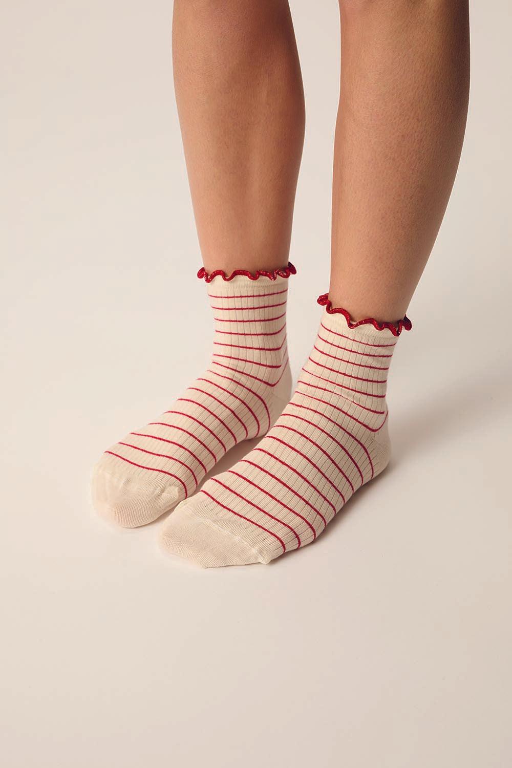 des petit hauts Chaussettes Martine Ecru/Cerise