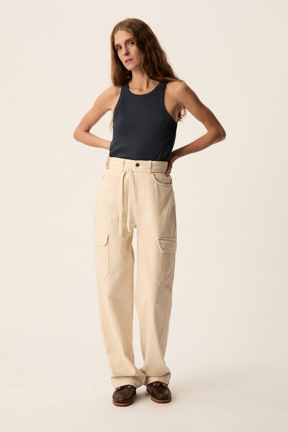 Des Petit Hauts Pantalon En Jean Queo Creme