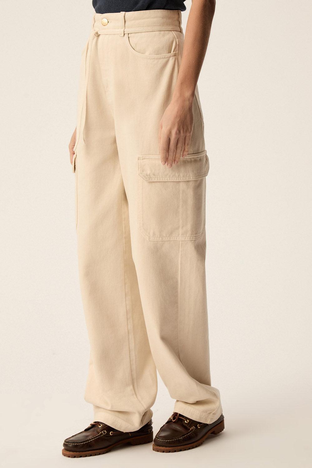 Des Petit Hauts Pantalon En Jean Queo Creme